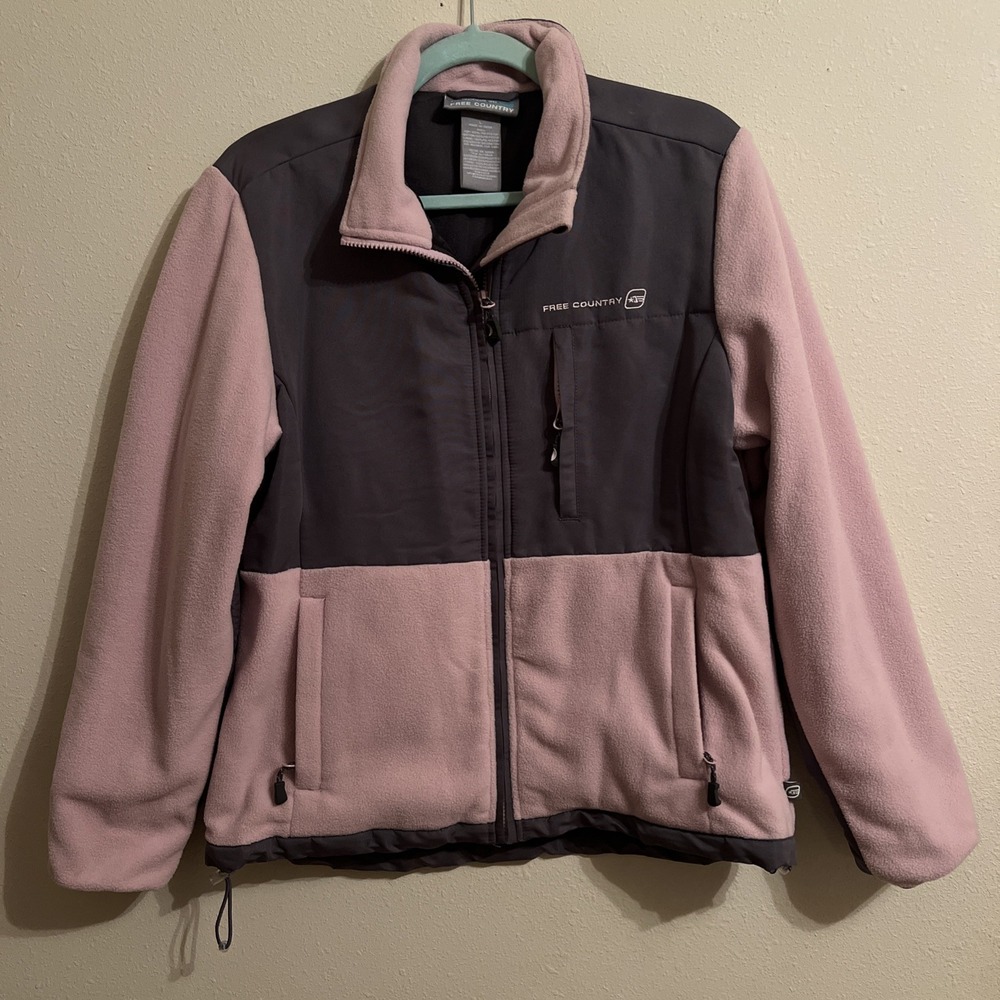 Free Country Pink/Gray Fleece Full Zip Jacket Ladies Women's Size Large